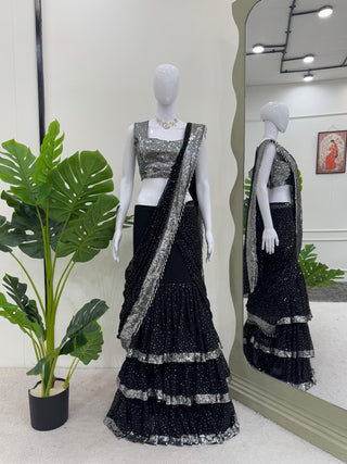 Black Ready-to-Wear Lehenga Saree – Elegant & Stylish
