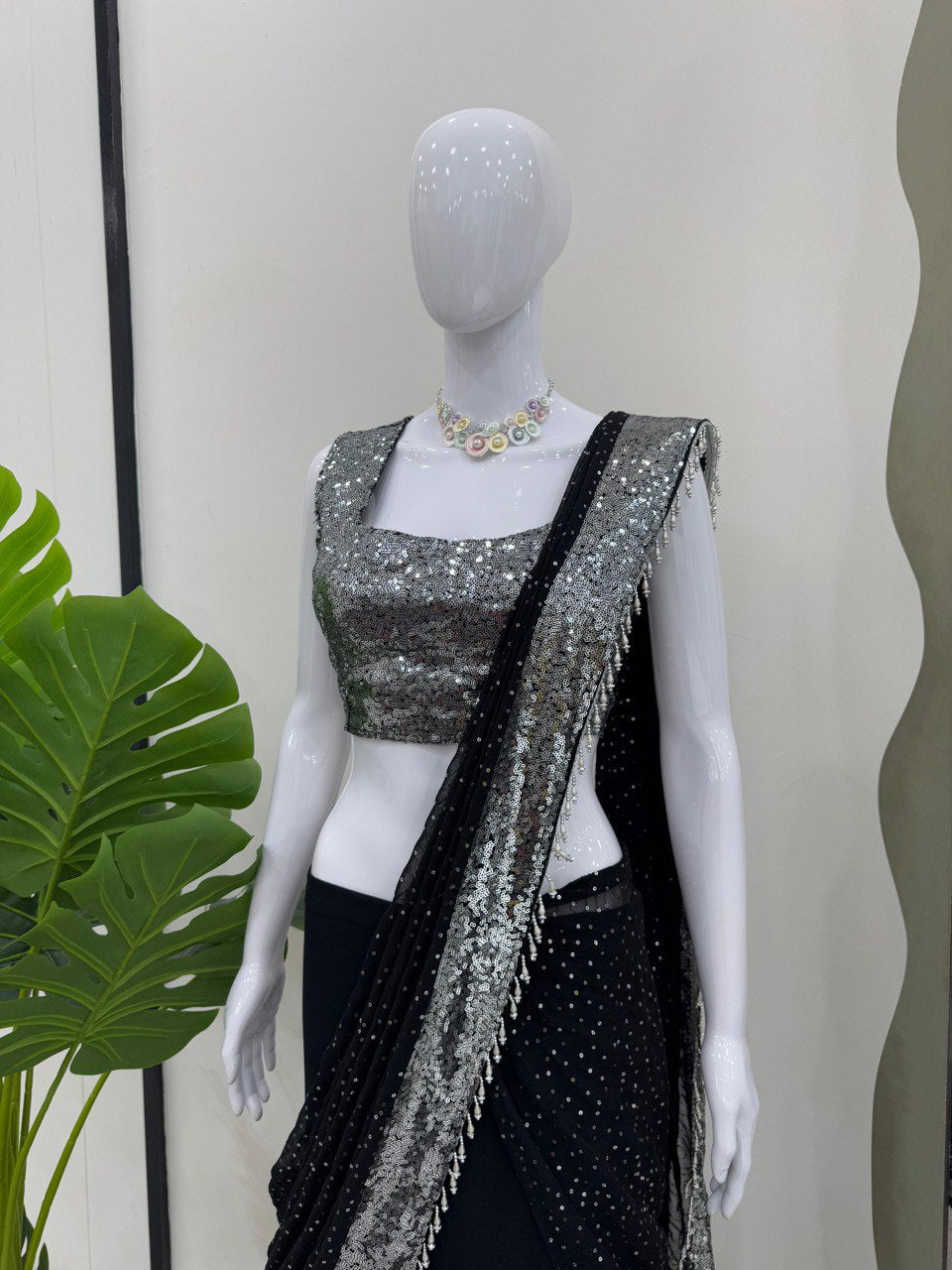 Black Ready-to-Wear Lehenga Saree – Elegant & Stylish