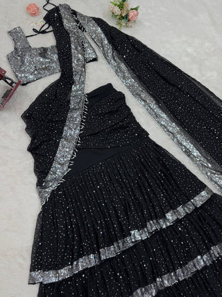 Black Ready-to-Wear Lehenga Saree – Elegant & Stylish