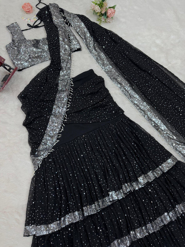 Black Ready-to-Wear Lehenga Saree – Elegant & Stylish