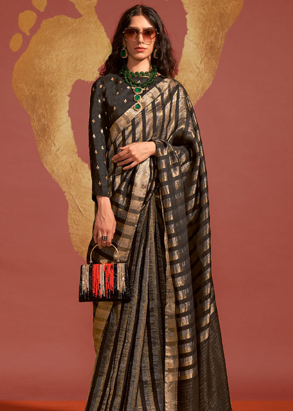 Black Regal Banarasi Blended Silk Saree with Timeless Intricate Design ClothsVilla