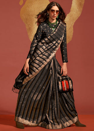 Black Regal Banarasi Blended Silk Saree with Timeless Intricate Design ClothsVilla