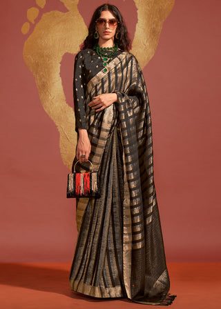 Black Regal Banarasi Blended Silk Saree with Timeless Intricate Design ClothsVilla