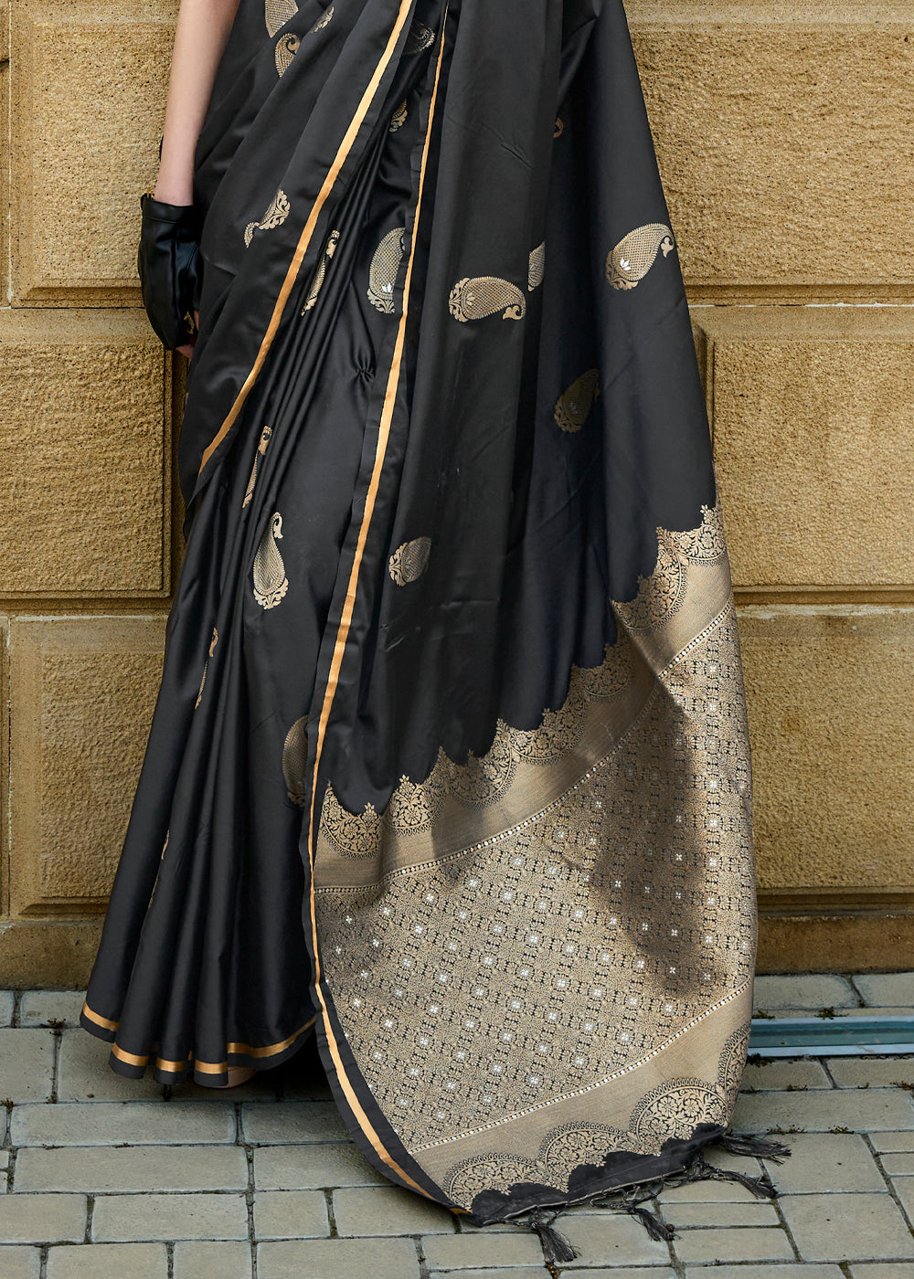 Black Regal Banarasi Satin Silk Saree – Timeless Elegance ClothsVilla