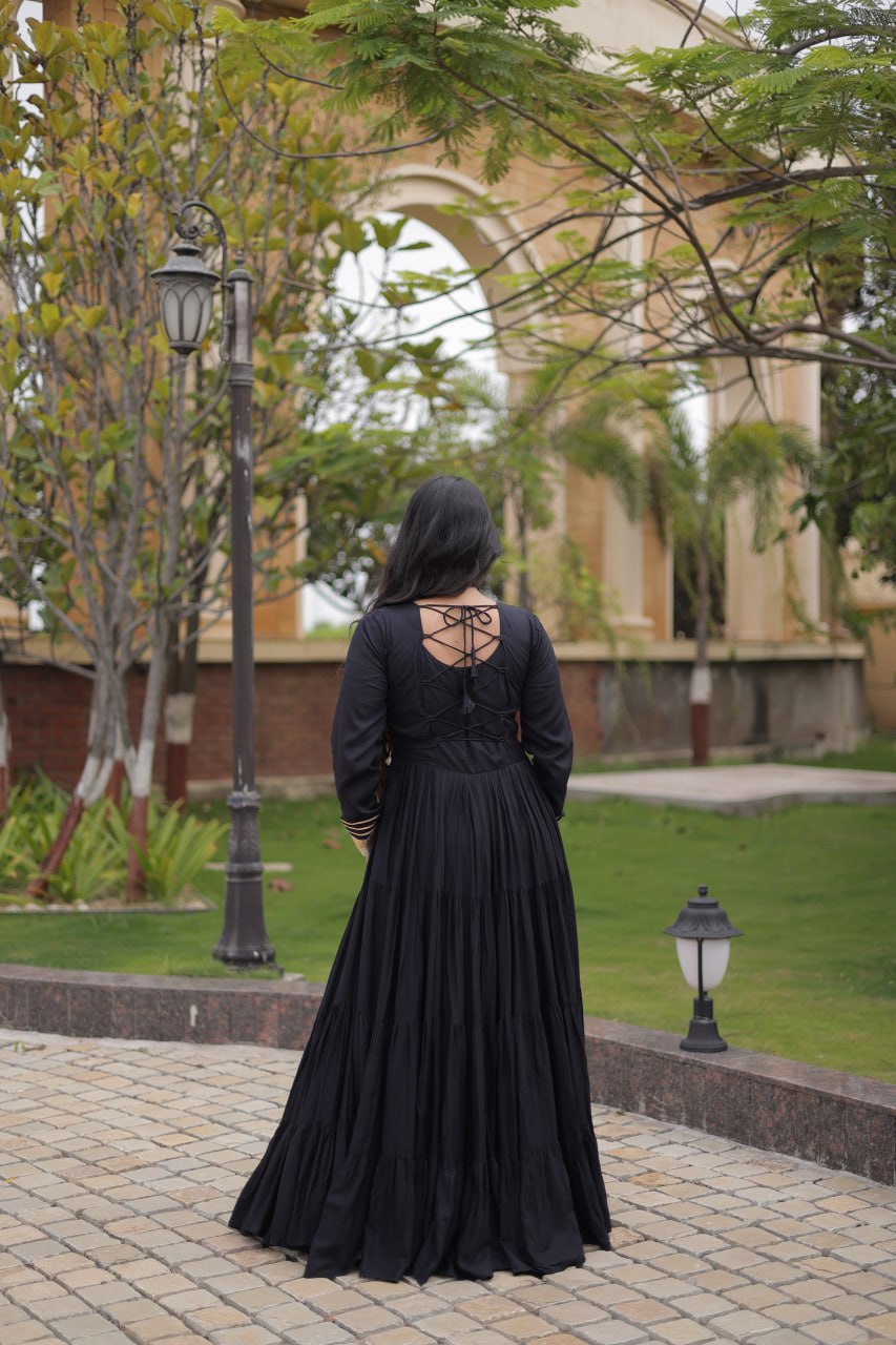 Black Reyon Gown Set with Designer Blouse ClothsVilla