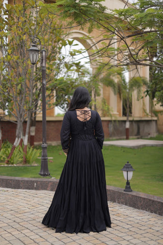 Black Reyon Gown Set with Designer Blouse ClothsVilla