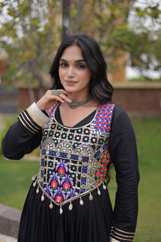 Black Reyon Gown Set with Designer Blouse ClothsVilla