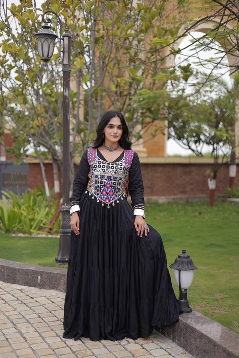 Black Reyon Gown Set with Designer Blouse ClothsVilla Main image