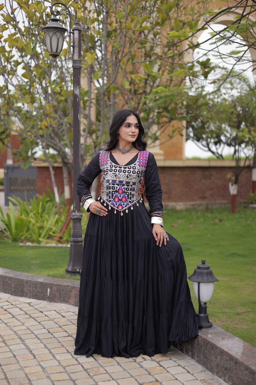 Black Reyon Gown Set with Designer Blouse ClothsVilla