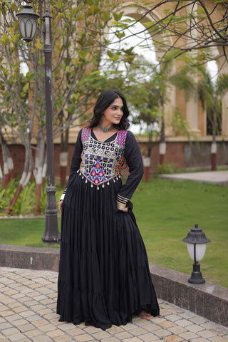 Black Reyon Gown Set with Designer Blouse ClothsVilla