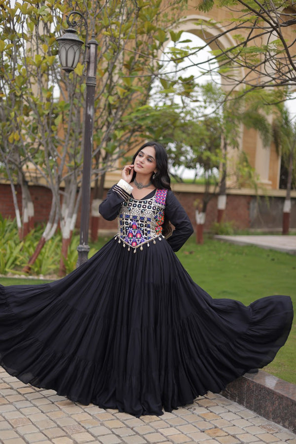 Black Reyon Gown Set with Designer Blouse ClothsVilla