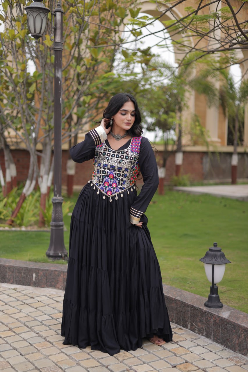 Black Reyon Gown Set with Designer Blouse ClothsVilla