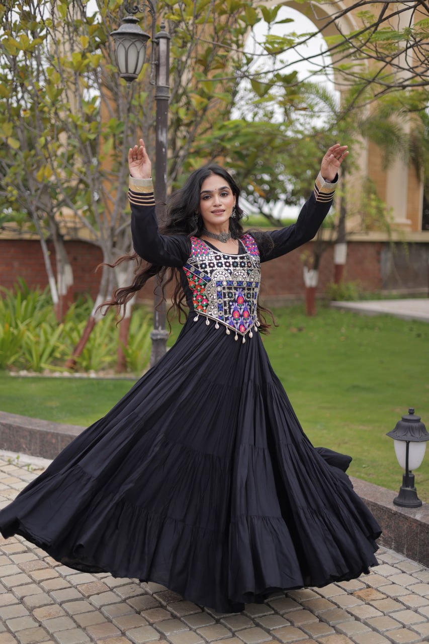 Black Reyon Gown Set with Designer Blouse ClothsVilla