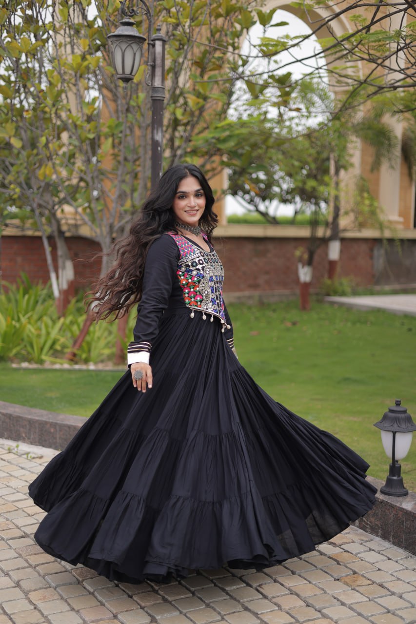 Black Reyon Gown Set with Designer Blouse ClothsVilla