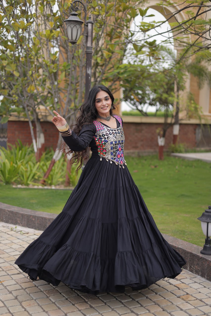 Black Reyon Gown Set with Designer Blouse ClothsVilla