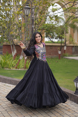 Black Reyon Gown Set with Designer Blouse ClothsVilla