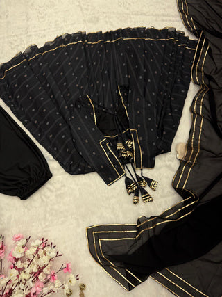 Black Ri8 Fashion Exclusive Flame Anarkali Gown Set with Dupatta and Palazzo Clothsvilla