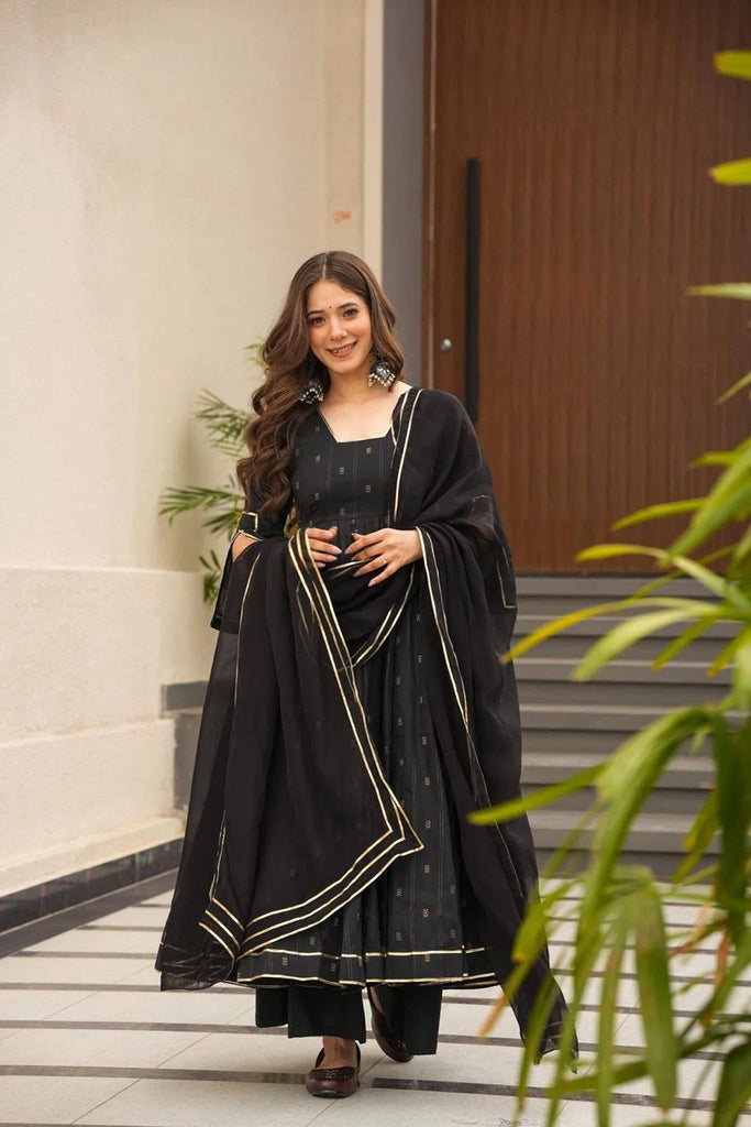 Black Ri8 Fashion Exclusive Flame Anarkali Gown Set with Dupatta and Palazzo Clothsvilla