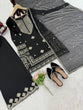 Load image into Gallery viewer, Black Roman Silk Embroidered Sharara Set with Faux Georgette Lace Border Dupatta ClothsVilla
