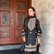 Load image into Gallery viewer, Black Roman Silk Embroidered Sharara Set with Faux Georgette Lace Border Dupatta ClothsVilla