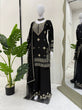 Load image into Gallery viewer, Black Roman Silk Embroidered Sharara Set with Faux Georgette Lace Border Dupatta ClothsVilla