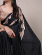 Load image into Gallery viewer, Black Satin Silk Floral Printed Saree with Matching Unstitched Blouse ClothsVilla