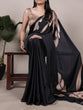 Load image into Gallery viewer, Black Satin Silk Floral Printed Saree with Matching Unstitched Blouse ClothsVilla