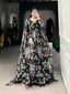 Black Sculpted Beauty Floral Print Marbel Gown with Lace Touch-Up Dupatta