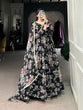 Load image into Gallery viewer, Black Sculpted Beauty Floral Print Marbel Gown with Lace Touch-Up Dupatta