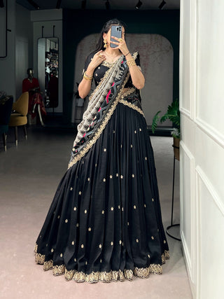 Black Silk Embroidered Lehenga Set ClothsVilla