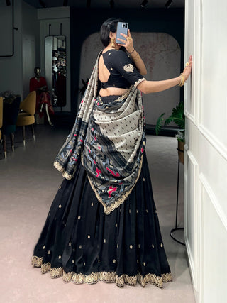 Black Silk Embroidered Lehenga Set ClothsVilla
