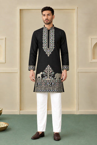 Black Silk Kurta Pant Set ClothsVilla