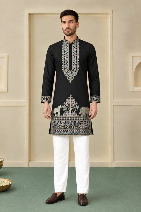 Black Silk Kurta Pant Set ClothsVilla Main image