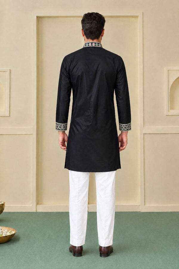 Black Silk Kurta Pant Set ClothsVilla