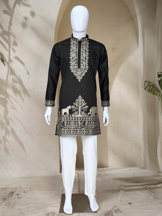 Black Silk Kurta Pant Set ClothsVilla