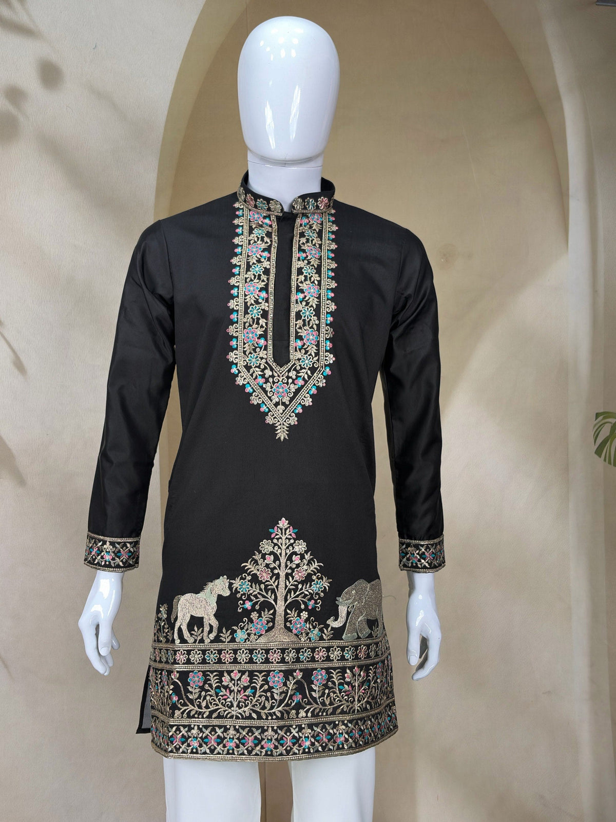 Black Silk Kurta Pant Set ClothsVilla