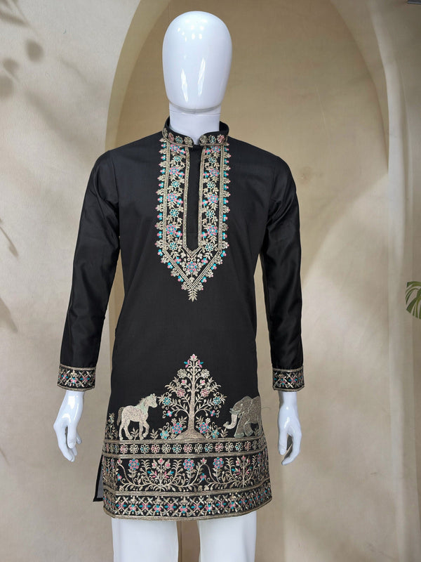 Black Silk Kurta Pant Set ClothsVilla