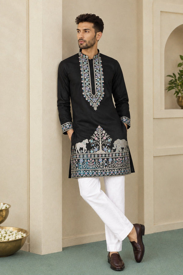 Black Silk Kurta Pant Set ClothsVilla