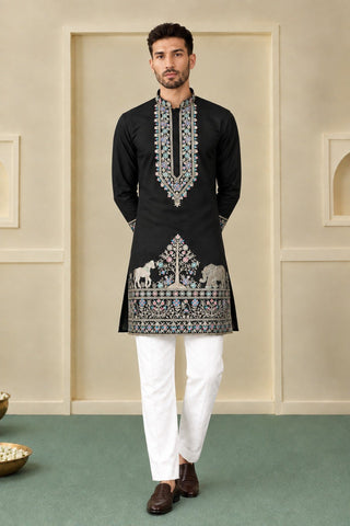 Black Silk Kurta Pant Set ClothsVilla