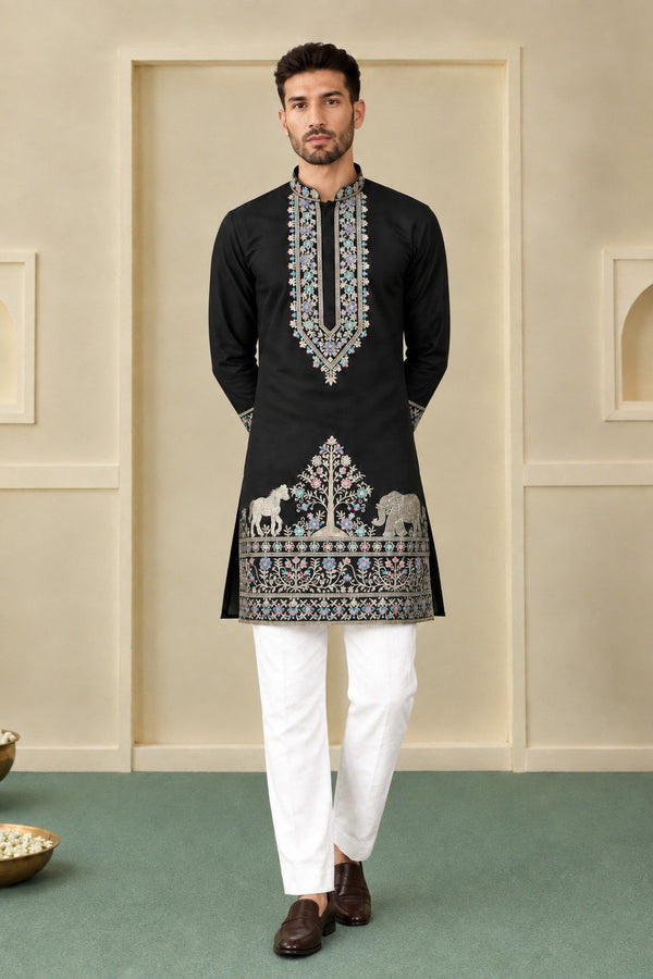 Black Silk Kurta Pant Set ClothsVilla