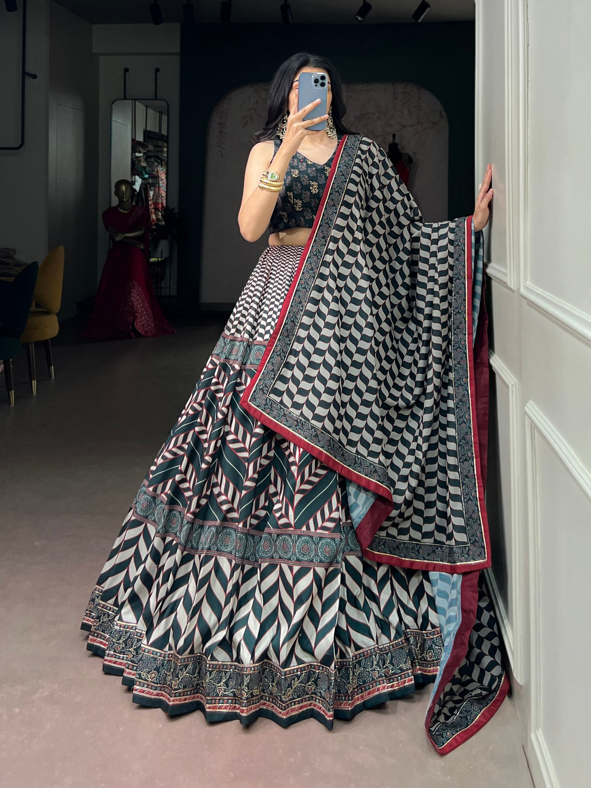 Black Silk Lehenga Set with Beadwork ClothsVilla