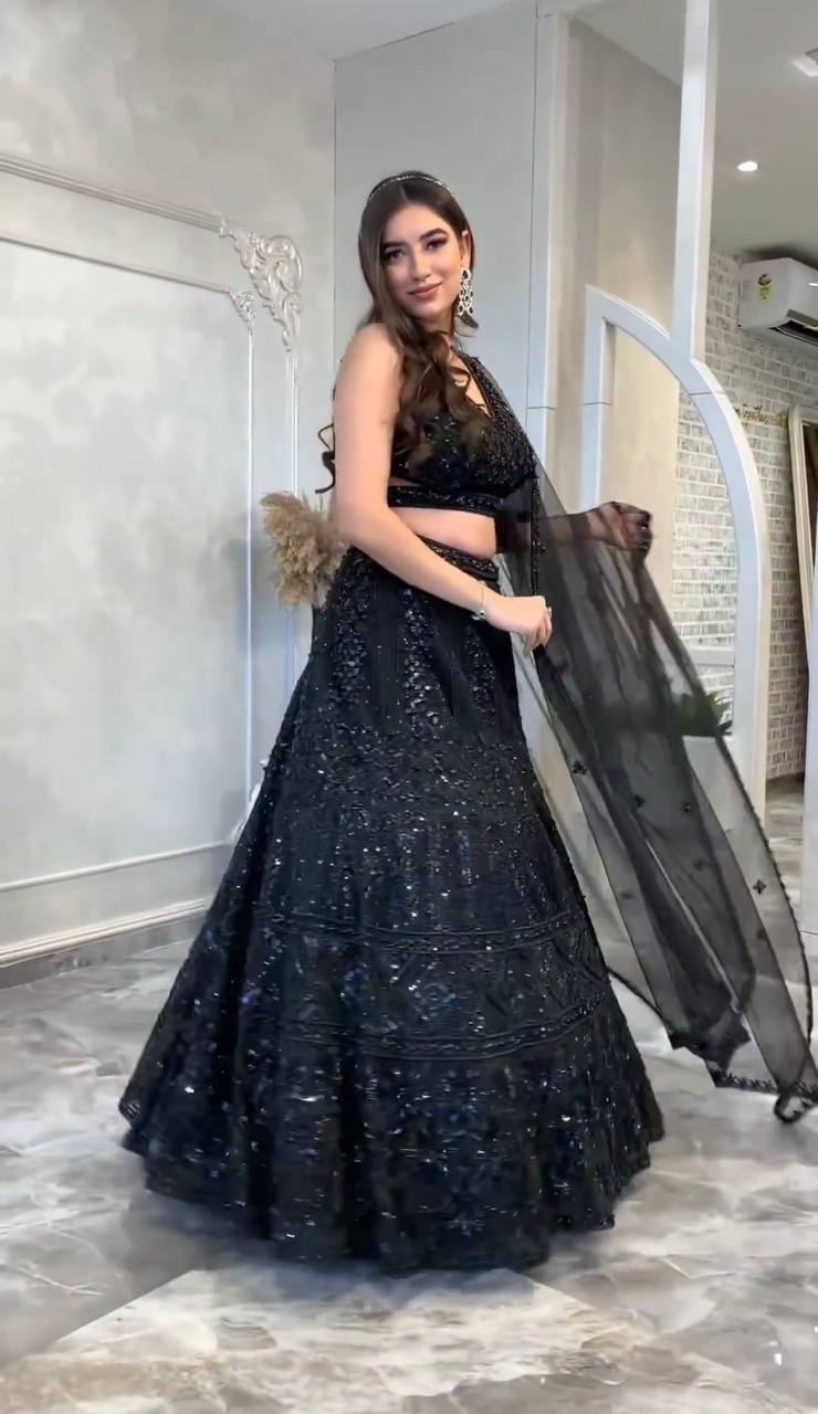 Black Slay in Style Elegant Net Lehenga Set for Special Occasions Secondary image