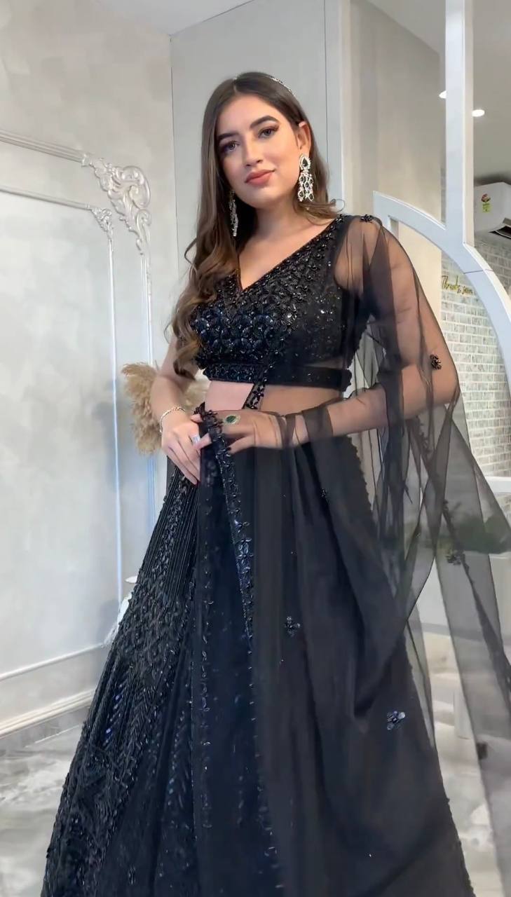 Black Slay in Style Elegant Net Lehenga Set for Special Occasions Clothsvilla