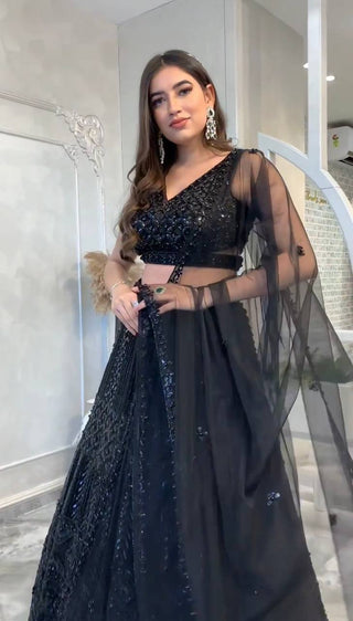 Black Slay in Style Elegant Net Lehenga Set for Special Occasions Clothsvilla