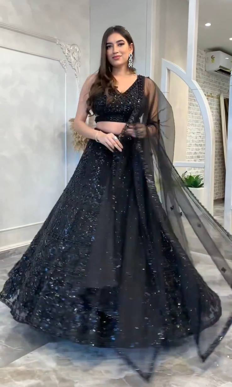 Black Slay in Style Elegant Net Lehenga Set for Special Occasions Clothsvilla Main image
