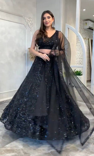 Black Slay in Style Elegant Net Lehenga Set for Special Occasions Clothsvilla