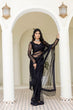 Load image into Gallery viewer, Black Soft Mono Net Sequins Embroidered Saree with Unstitched Blouse Piece ClothsVilla