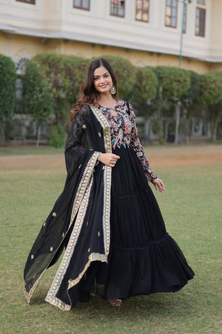 Black Stunning Faux Georgette Gown Dupatta Collection in Vibrant Colors ClothsVilla