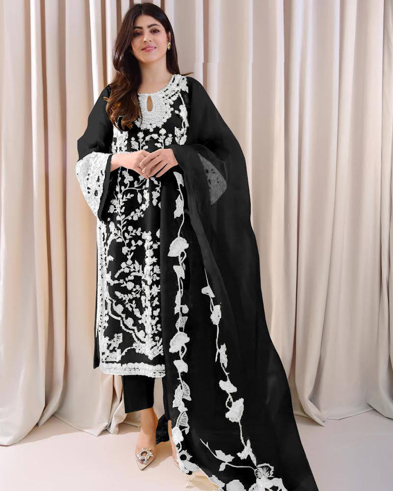 Chic Black Rayon Trendy Designer Top Bottom Dupatta Set Collection With Black Rayon main image 1