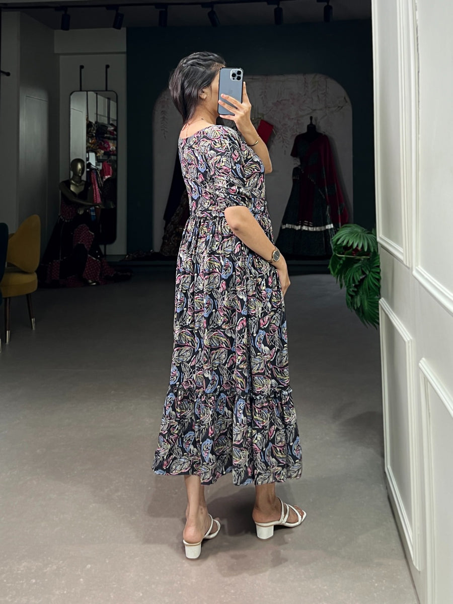 Black digital print layered frock